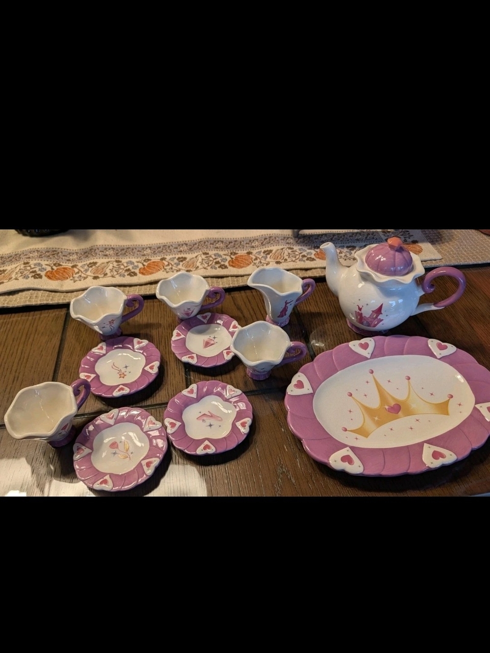 Kids Purple Princess Ceramic Tea Set with Crown Motif